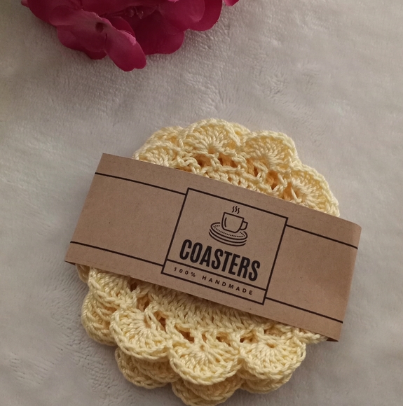 Crochet doily coaster set 4pc, handmade by seller cottage aesthetic, retro - Picture 6 of 15